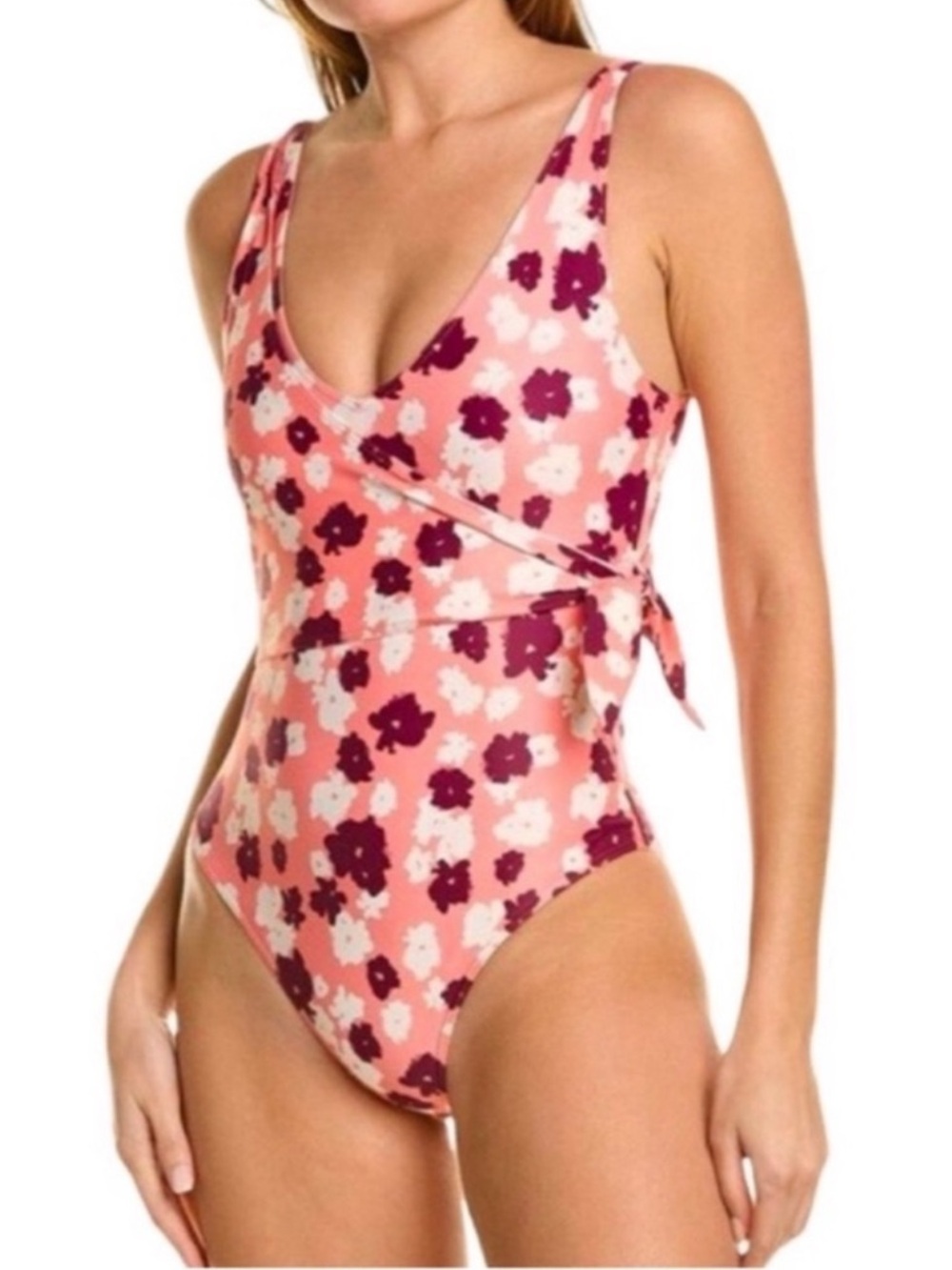 NEW Tanya Taylor One Piece Swimsuit Kelly Wrap Pink Burgundy White Size XL